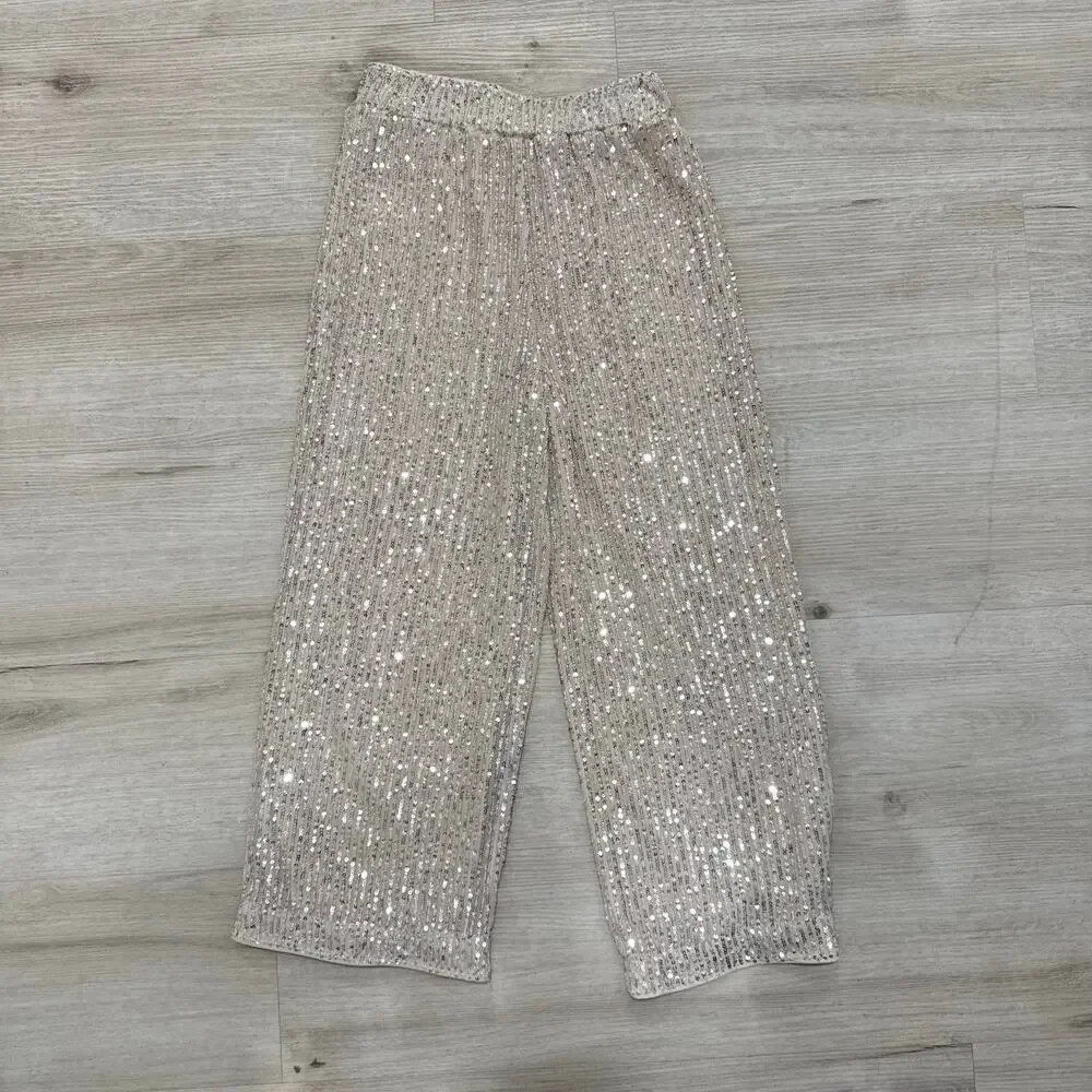 Abercrombie Kids Girls Gold Sequin Pants Wide Leg Party Holiday Occasion 9/10
